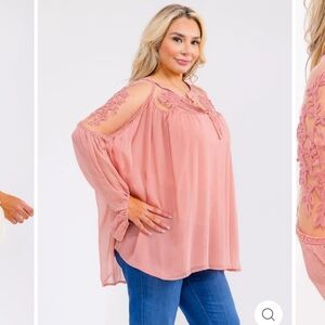 Elegant Pink Lace Shoulder Top